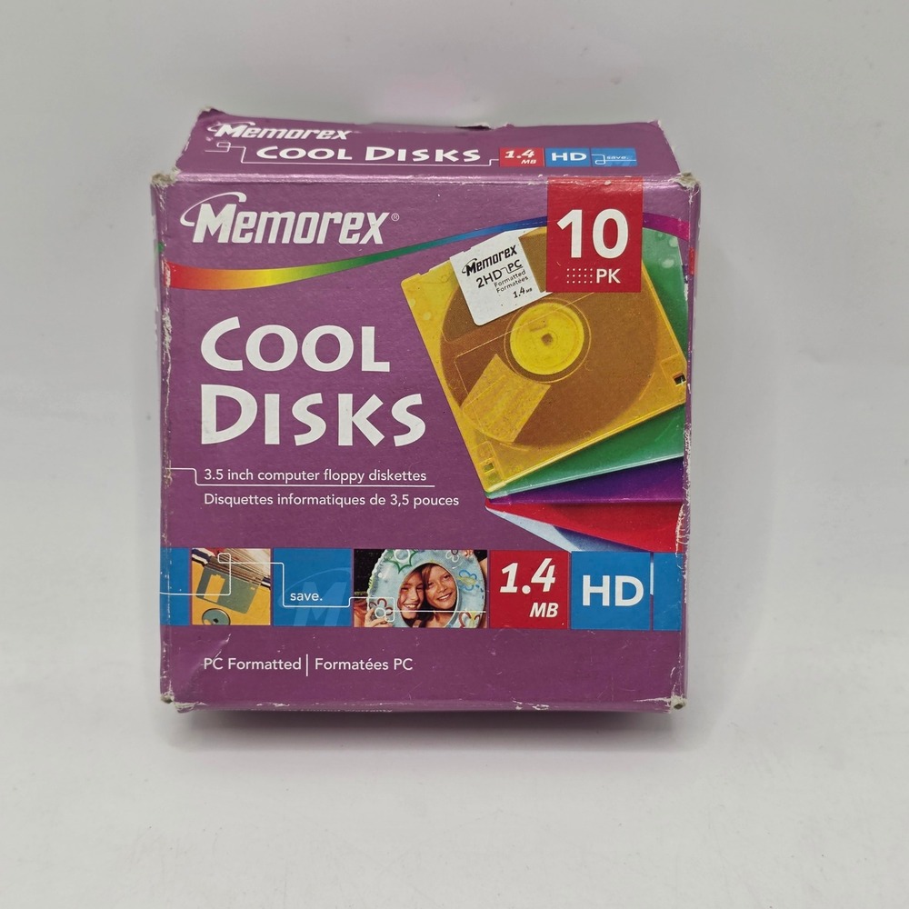 Memorex Floppy Disks Cool Disks 3.5" 1.44MB HD 10PK Neon Translucent Retro Tech
